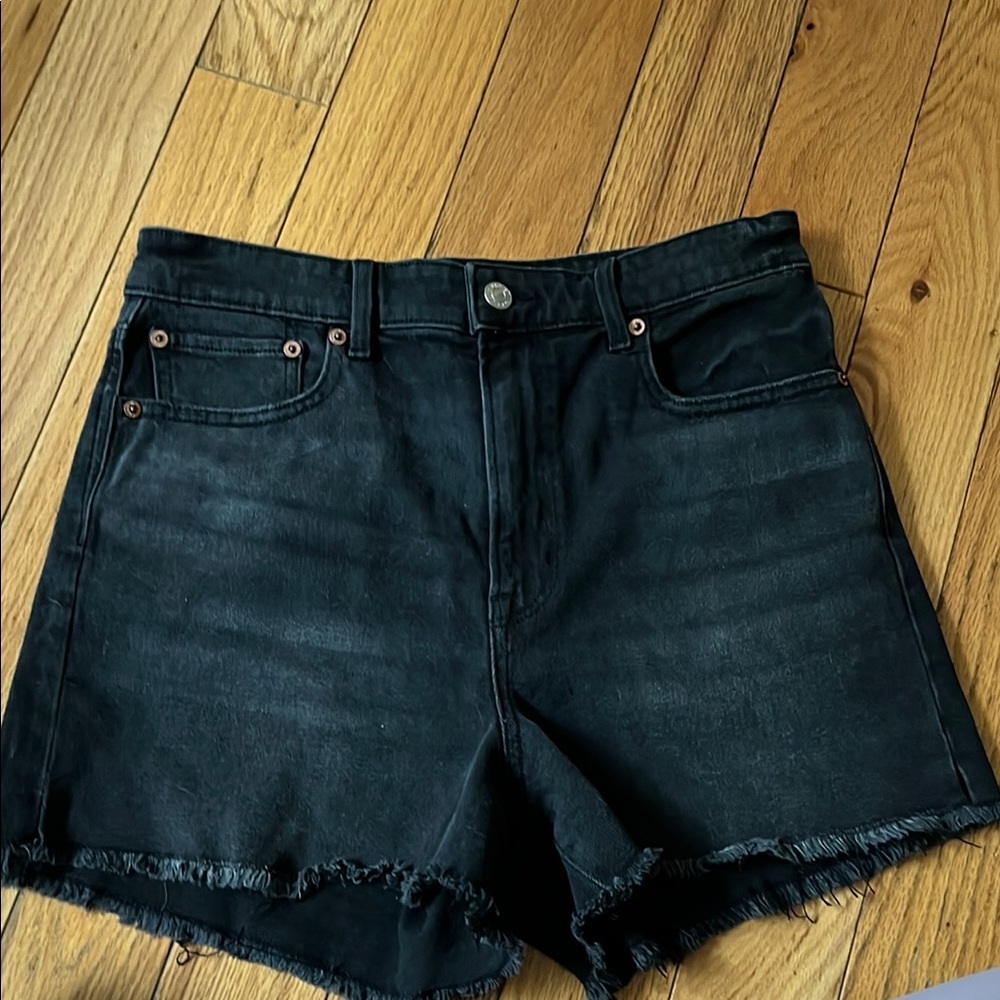 American Eagle Black Jean Shorts with Frayed Hem